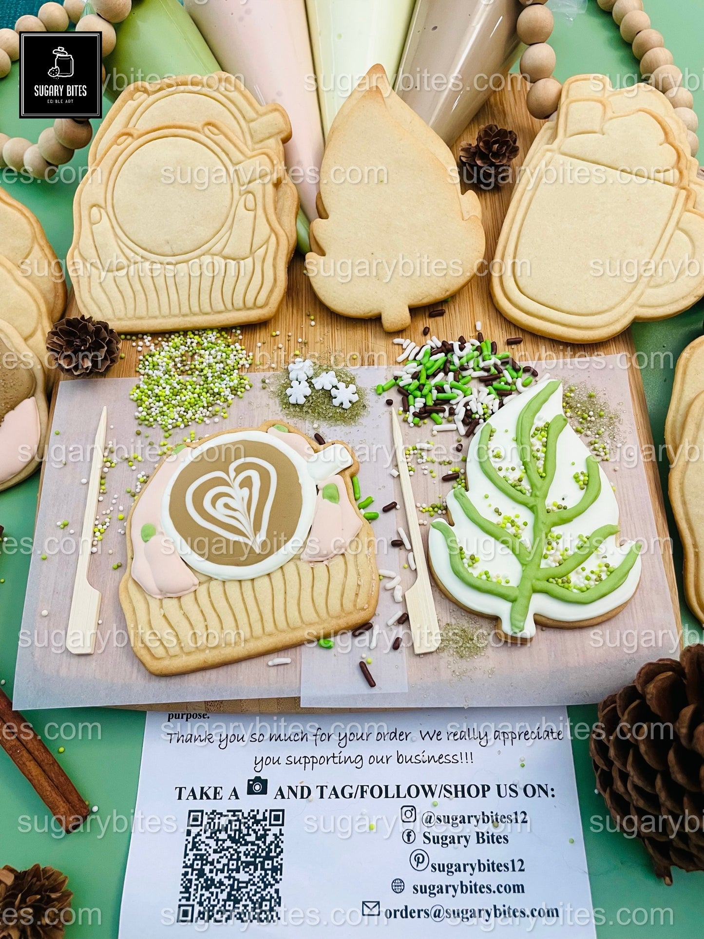 Autumn Cookie Kit – Matcha Coffee, Cozy Sweater, Pumpkin, Leaf, and Donut Designs, (Large Cookies) **INCLUDES 24 ITEMS** With 4 Icing Bags & 3 Deluxe Sprinkle!