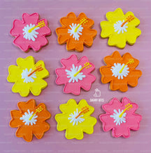 Load image into Gallery viewer, Hibiscus Flower Cookie, Summer Cookies, Flower Cookies, Hawaiian Cookies, Tropical Cookies, ****Includes 12 Large Decorated Cookies****
