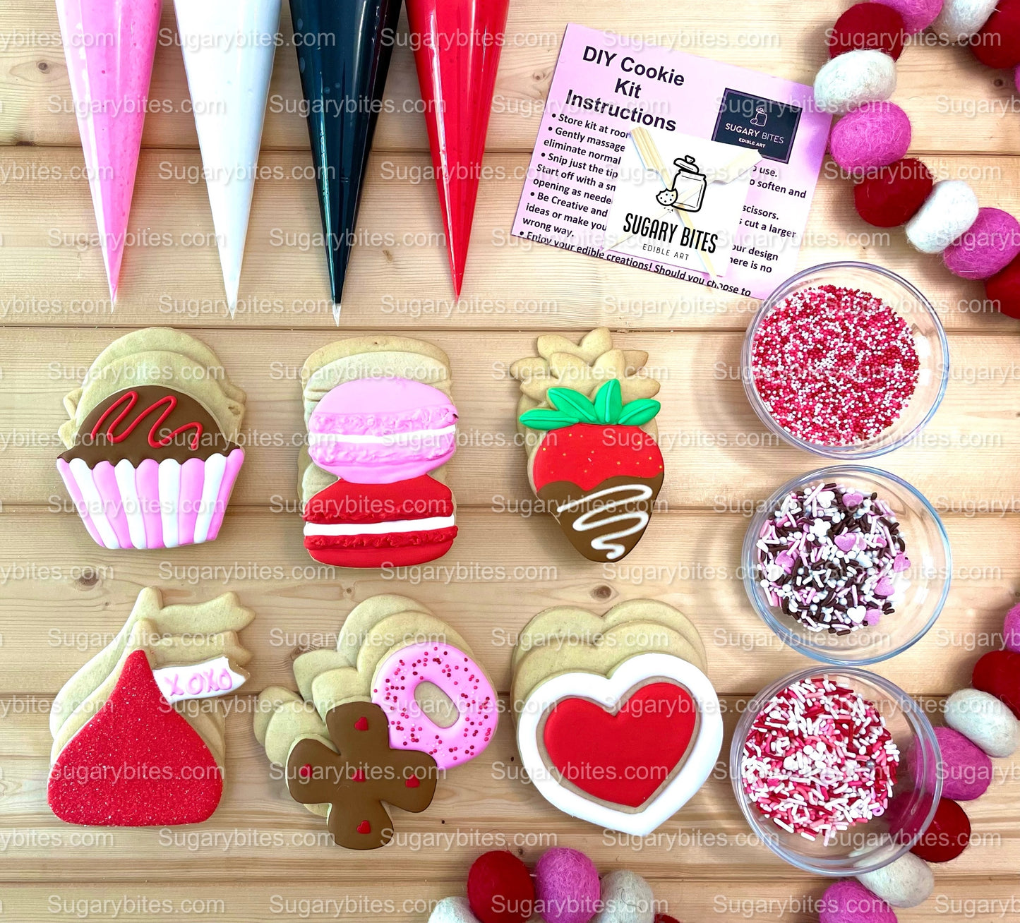 Valentines Cookie Decorating Kit, Heart DIY Cookie Kit, **INCLUDES 24 ITEMS** (Large Cookies), Deluxe Sprinkles Included!!!