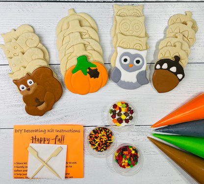 Fall Cookie Decorating Kit, Fall DIY Cookie Kit, ***INCLUDES 24 ITEMS***** Zoom Party Favors, Assorted Shaped Cookie Kit!