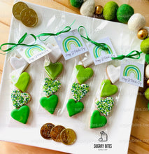 Load image into Gallery viewer, St. Patrick’s Day Cookie Packs, MINI Heart Sugar Cookies, Gift,**SET of 4 BAGS** (24 heart cookies total)
