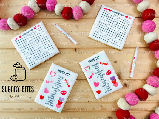 Valentine’s Day Word Search Cookies, Set of 2 JUMBO Cookies and 1 Edible Marker, CHOOSE your FLAVOR …What a fun addition to any celebration!