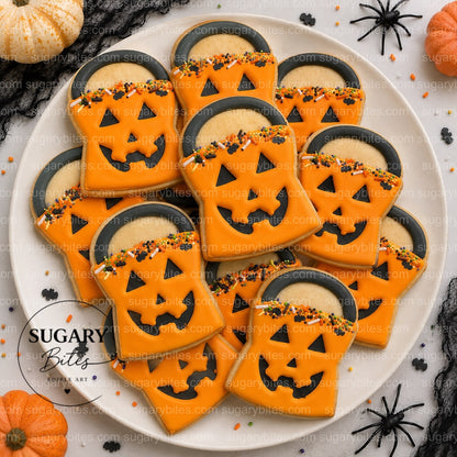 Halloween Pumpkin Cookie Favors – 12 Hand-Decorated Royal Icing Cookies | Individually Wrapped