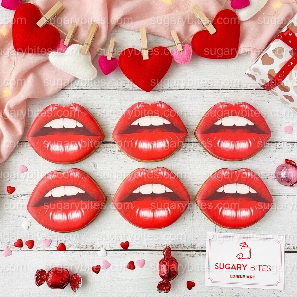 Valentines Cookies, Valentine’s Day Lips Cookies – 12 Large Hand-Decorated Sugar Cookies — Sugar Vanilla or GLUTEN-FREE Vanilla