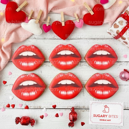 Valentines Cookies, Valentine’s Day Lips Cookies – 12 Large Hand-Decorated Sugar Cookies — Sugar Vanilla or GLUTEN-FREE Vanilla