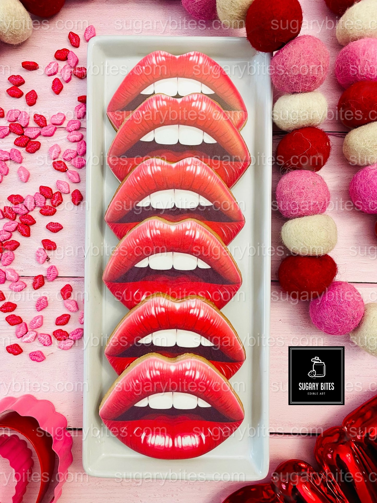 Valentines Cookies, Valentine’s Day Lips Cookies – 12 Large Hand-Decorated Sugar Cookies — Sugar Vanilla or GLUTEN-FREE Vanilla