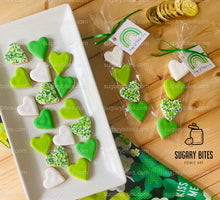 Load image into Gallery viewer, St. Patrick’s Day Cookie Packs, MINI Heart Sugar Cookies, Gift,**SET of 4 BAGS** (24 heart cookies total)
