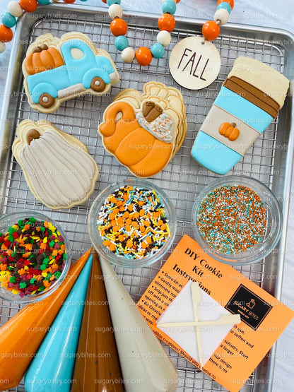 Fall Cookie Decorating Kit, ***INCLUDES 24 ITEMS*** Zoom Party Favors, Assorted Shaped Cookie Kit, (Large Cookies)