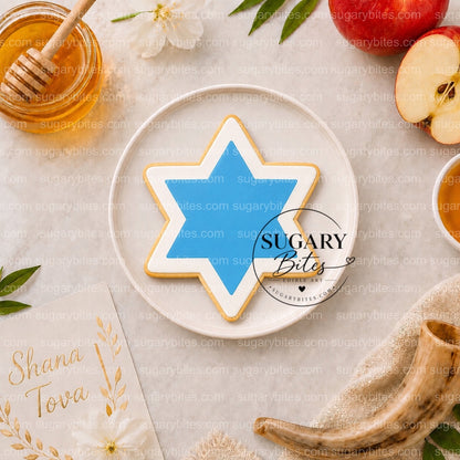 Rosh Hashanah Cookies Rosh Hashanah Printed Cookies – Set of 12 Large 4” Apple, Bee, Beehive & Star of David Cookies
