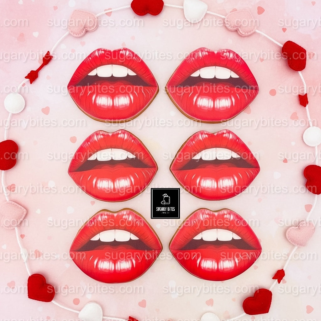Valentines Cookies, Valentine’s Day Lips Cookies – 12 Large Hand-Decorated Sugar Cookies — Sugar Vanilla or GLUTEN-FREE Vanilla