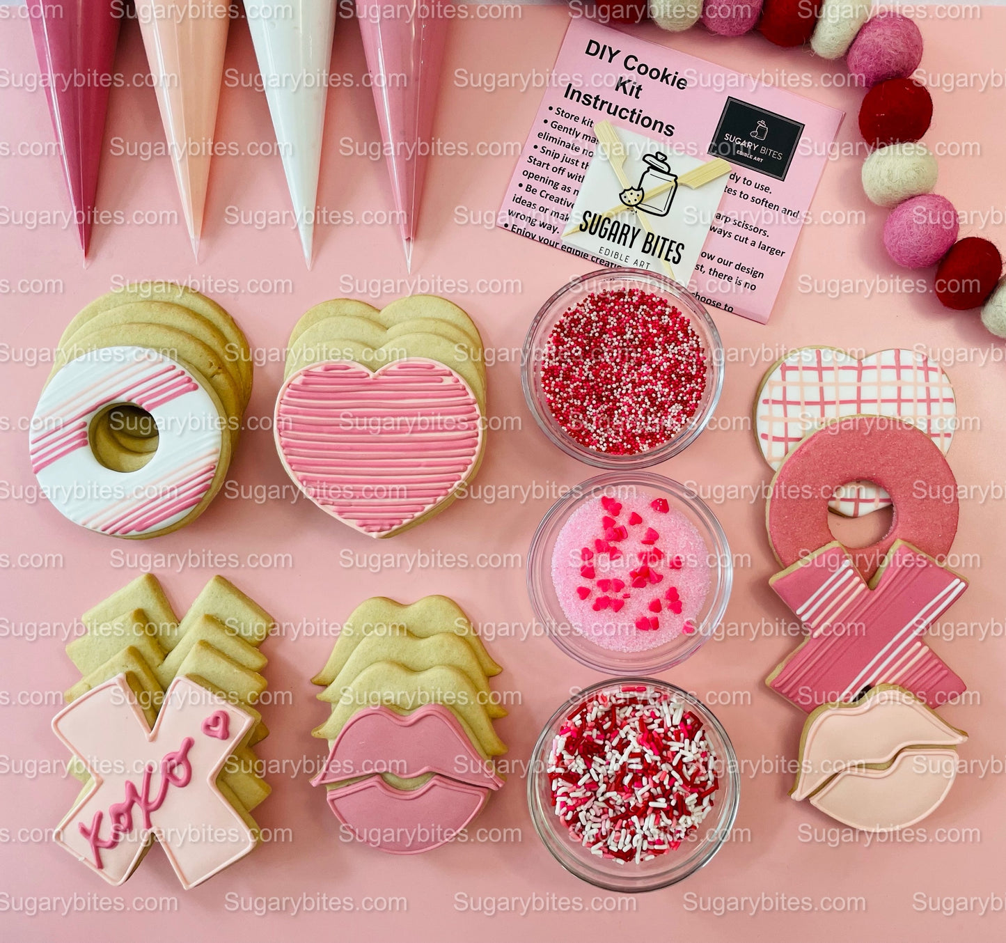 Valentines Day Cookie Decorating Kit, DIY Valentine Cookie Decorating Kit, **INCLUDES 24 ITEMS** (Large Cookies), Valentine's Day Cookies