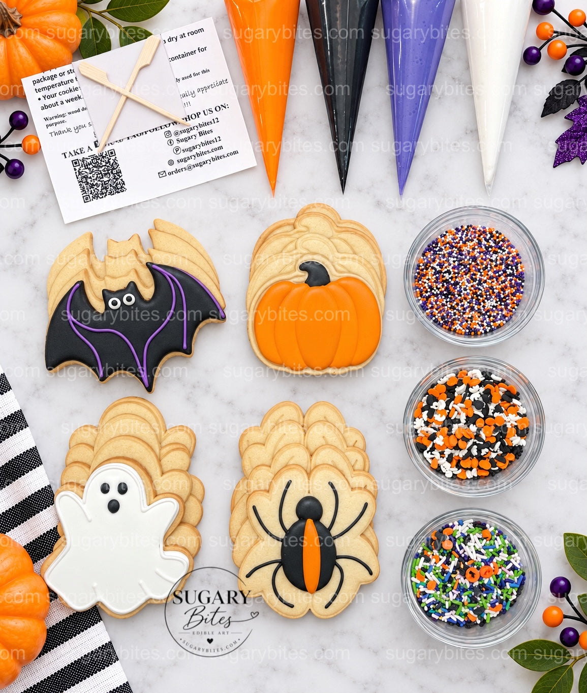 Halloween Cookie Decorating Kit, 12 Large Cookies, Royal Icing, Sprinkles, DIY Family Activity