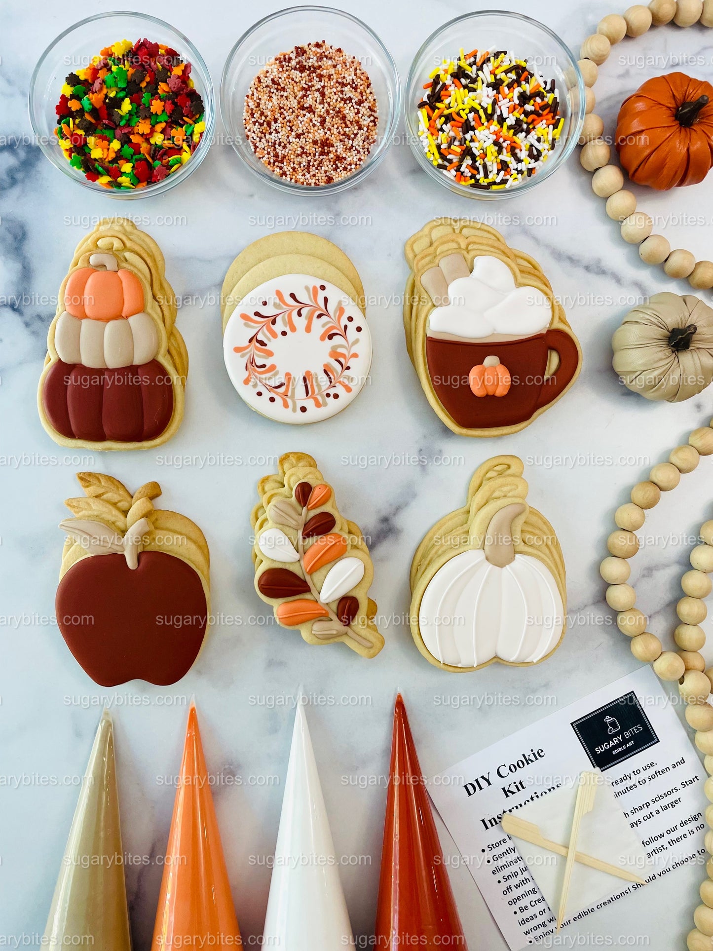 Fall Cookie Decorating Kit, ***INCLUDES 24 ITEMS*** Zoom Party Favors, Assorted Shaped Cookie Kit, (Large Cookies)