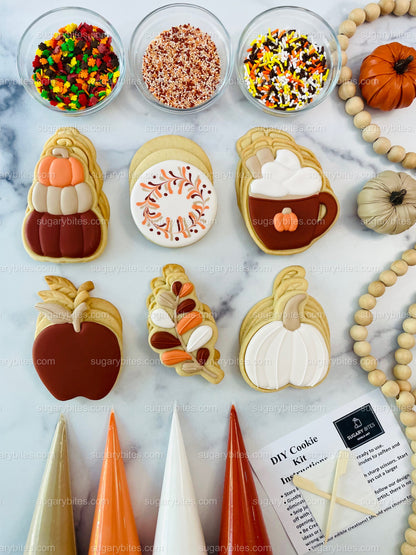 Fall Cookie Decorating Kit, ***INCLUDES 24 ITEMS*** Zoom Party Favors, Assorted Shaped Cookie Kit, (Large Cookies)