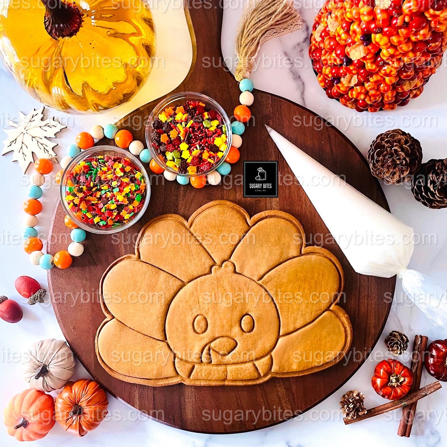 Giant Turkey Cookie Decorating Kit – 11 Inches | Sugar Vanilla or Gingerbread | Fun Thanksgiving Activity | Thanksgiving DIY Cookie Kit |