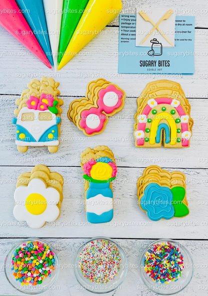 Groovy Cookie Decorating Kit, Summer DIY Sugar Cookie Kit, **INCLUDES 25 ITEMS**, (Large Cookies)… with Deluxe Sprinkles!!!