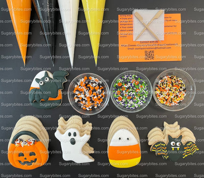 Halloween Cookie Decorating Kit, DIY Cookie Kit, (Large Cookies) ***INCLUDES 24 ITEMS*** With 4 Icing Bags & 3 Deluxe Sprinkle!