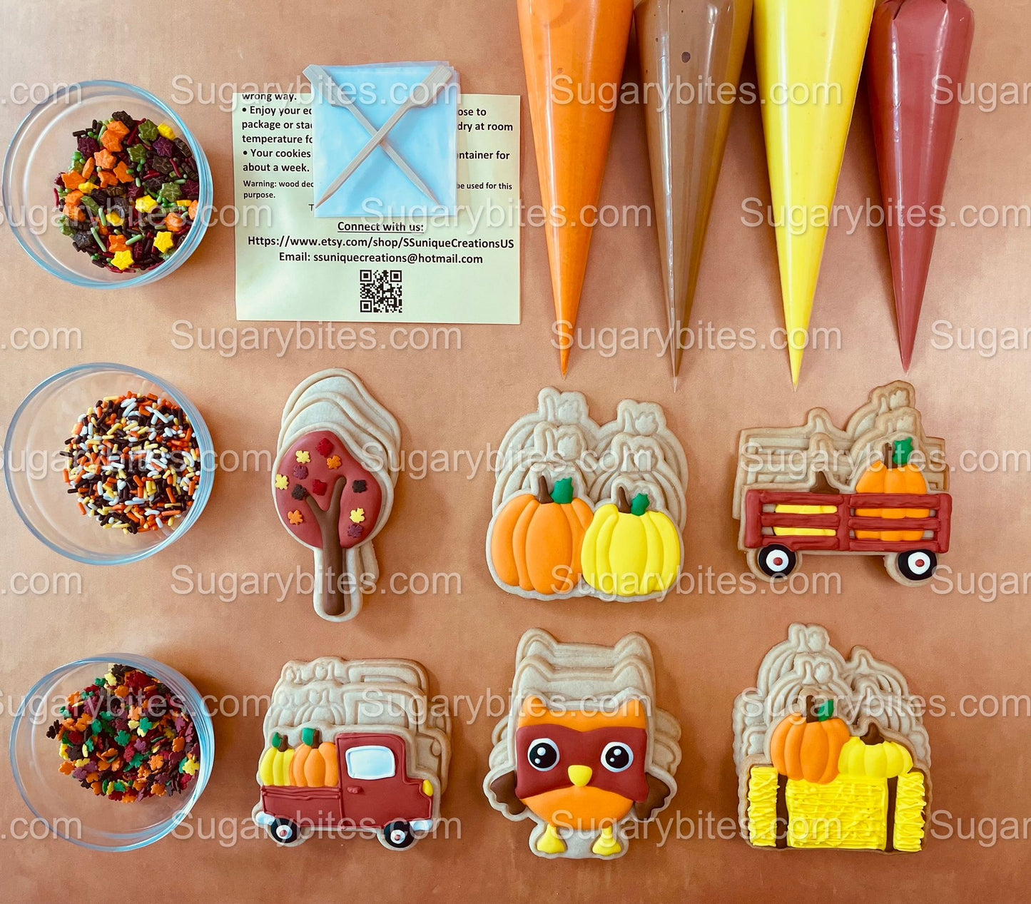 Fall Cookie Decorating Kit, Fall DIY Decorating Cookies Kit, (Large Cookies), **INCLUDES 24 ITEMS**, with 4 Icing Bags and 3 Sprinkles!!!…with FREE SHIPPING!!!