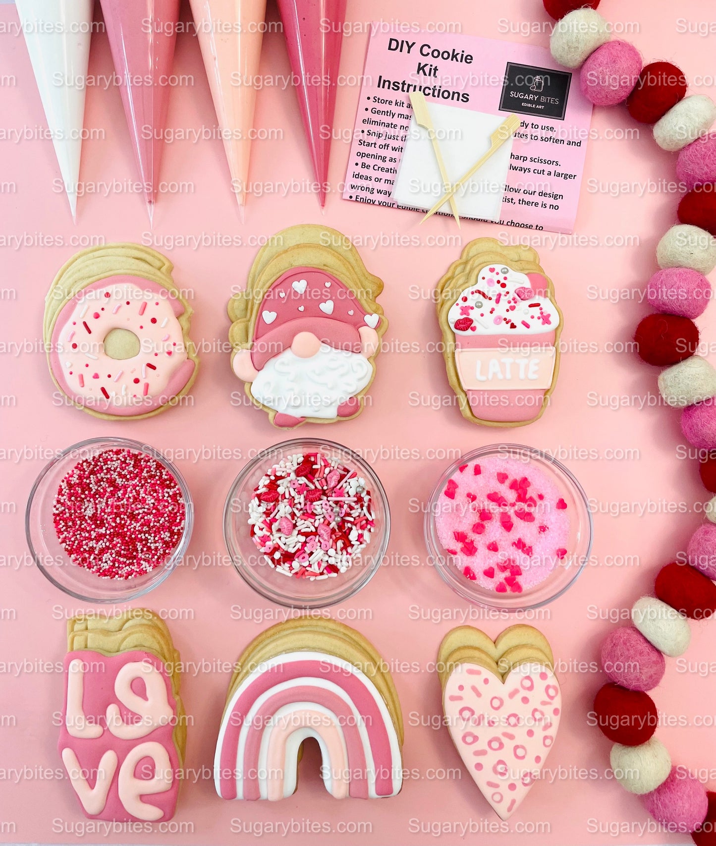 Valentine’s Day Cookie Decorating Kit, Heart DIY Cookie Kit, **INCLUDES 24 ITEMS** (Large Cookies), Deluxe Sprinkles Included!!!