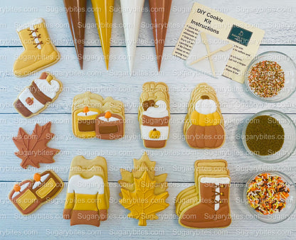 Fall Cookie Decorating Kit, Fall DIY Cookie Kit, (Large Cookies) ***INCLUDES 24 ITEMS*** With 4 Icing Bags & 3 Deluxe Sprinkle!!