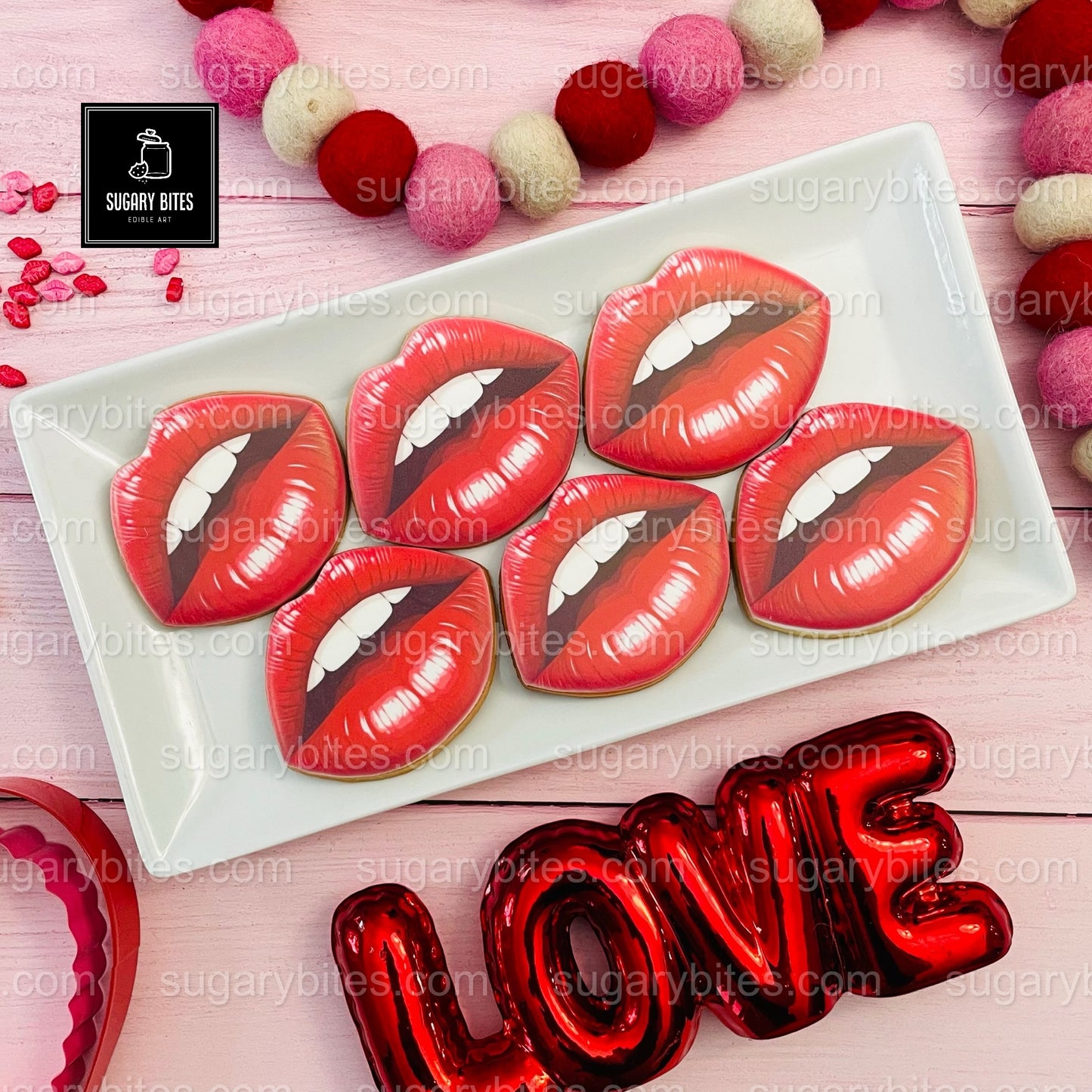 Valentines Cookies, Valentine’s Day Lips Cookies – 12 Large Hand-Decorated Sugar Cookies — Sugar Vanilla or GLUTEN-FREE Vanilla