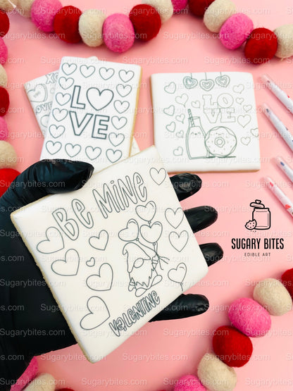 Valentines Day Cookies, Set of 4 Coloring Valentines Cookies with 4 Edible Markers, (Jumbo Cookies), Color your own Valentines Cookies!!!