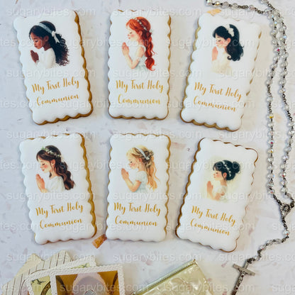 First Holy Communion Decorated Cookies – Handmade Printed Communion Cookies | Personalized Message | Sugar Vanilla or Gluten-Free