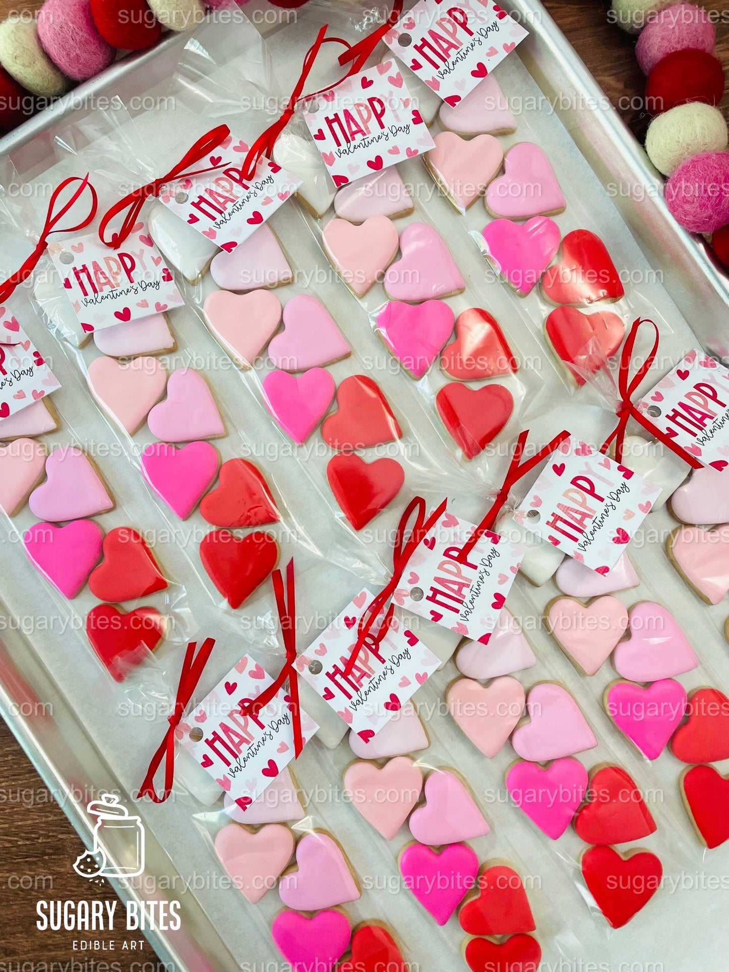 Valentines Day Mini Heart Cookie Packs, MINI Heart Sugar Cookies, Valetines Gift,**SET of 5 BAGS** (35 heart cookies total)
