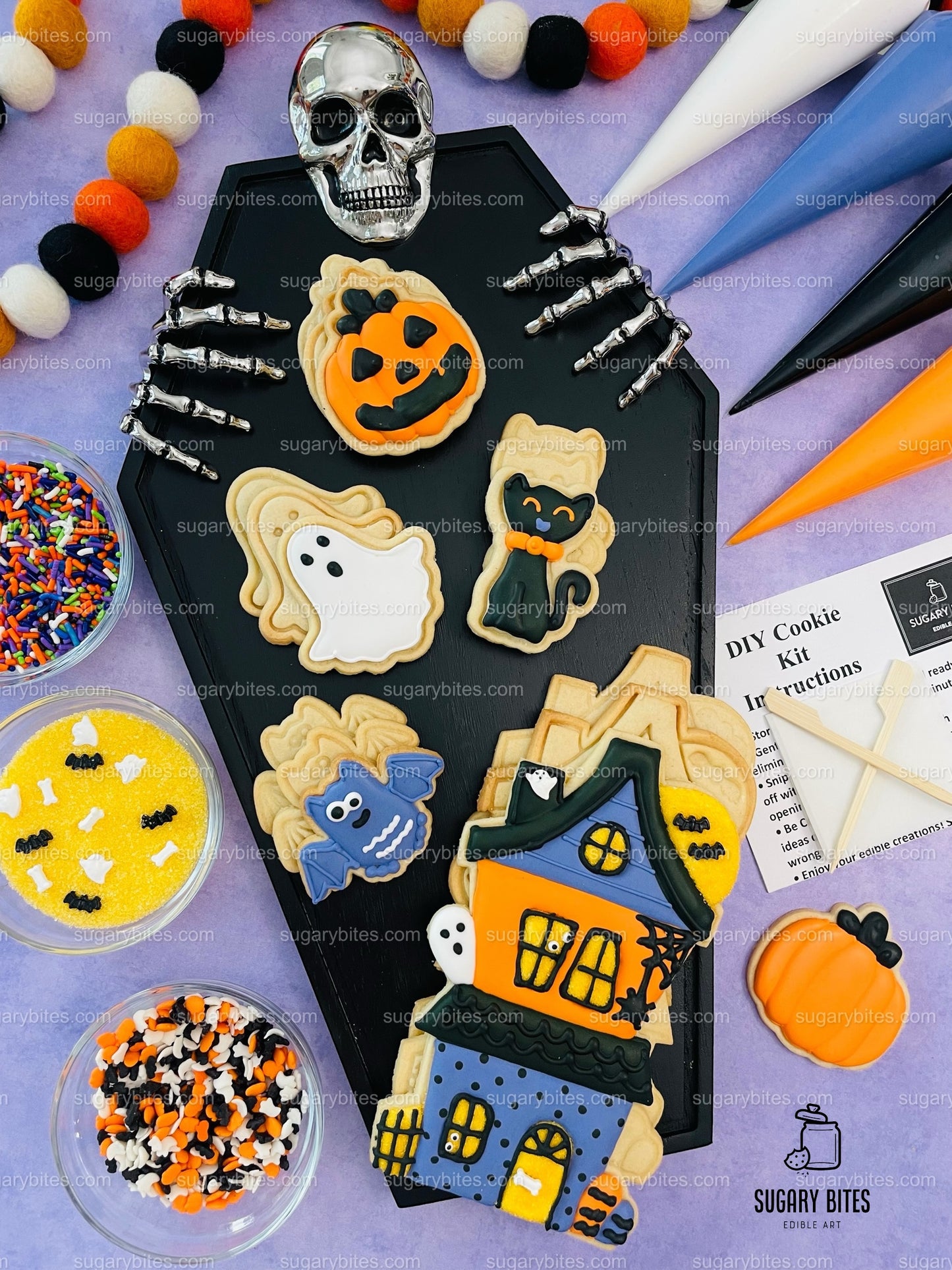 Halloween Cookie Decorating Kit, DIY Cookie Kit, (Large Cookies) ***INCLUDES 24 ITEMS*** With 4 Icing Bags & 3 Deluxe Sprinkle!!