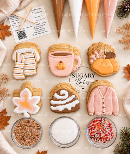 Fall Cookie Decorating Kit: 12 Cookies, 4 Ready-to-Use Royal Icing Bags, 3 Sprinkle Mixes; Thanksgiving Family & Classroom Activity Gift Set