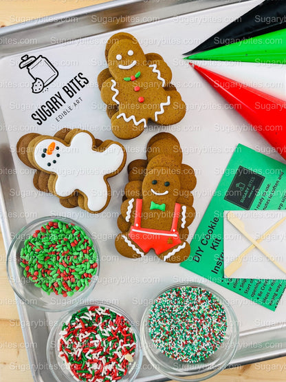 Gingerbread Cookie Decorating Kit, Christmas DIY Cookie Kit, (Large Cookies), ***INCLUDES 24 ITEMS***With 4 Icing Bags & 3 Deluxe Sprinkles!