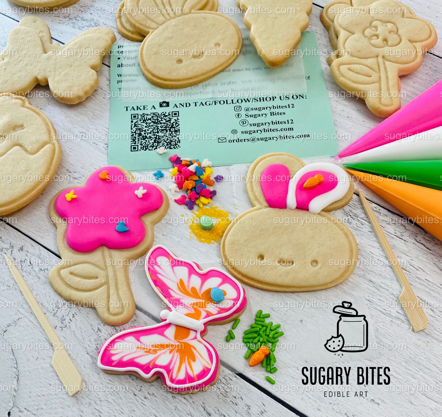 Easter Cookie Decorating Kit, DIY Spring Sugar Cookie Decorating Kit, **INCLUDES 24 ITEMS**, (Large Cookies)… with Free Bonus!!!