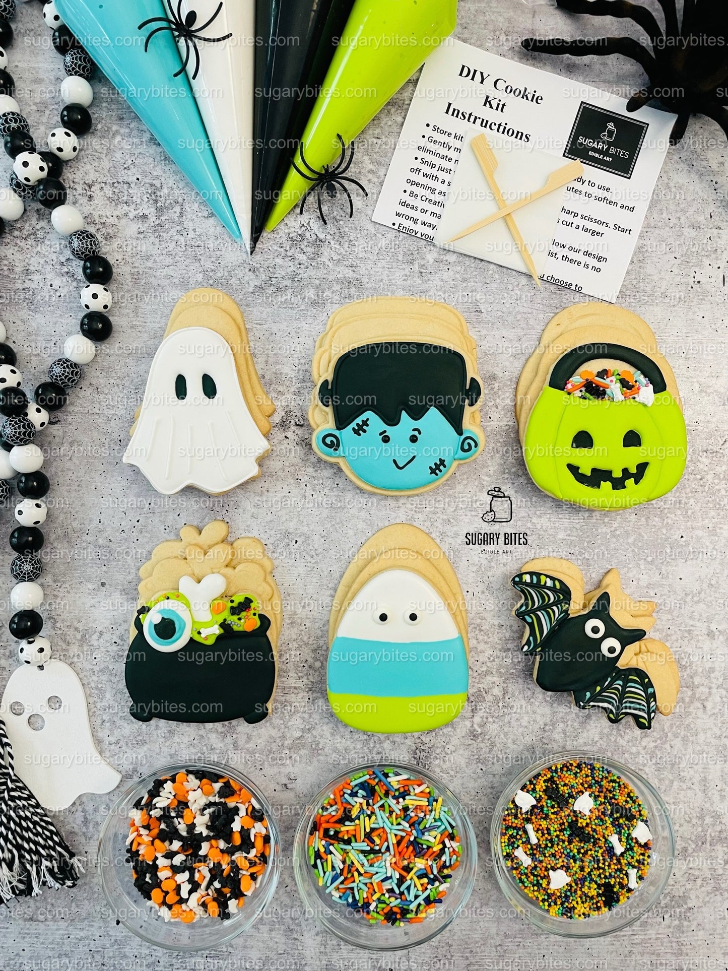 Halloween Cookie Decorating Kit, DIY Cookie Kit, (Large Cookies) ***INCLUDES 24 ITEMS*** With 4 Icing Bags & 3 Deluxe Sprinkle!!!