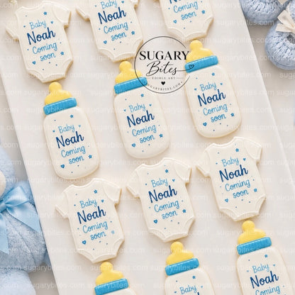 Baby Shower Cookies, Personalized Baby Shower Cookies – Custom Baby Name Onesie & Bottle Cookies, 12 Baby Shower Favors (Approximately 4 inches each)