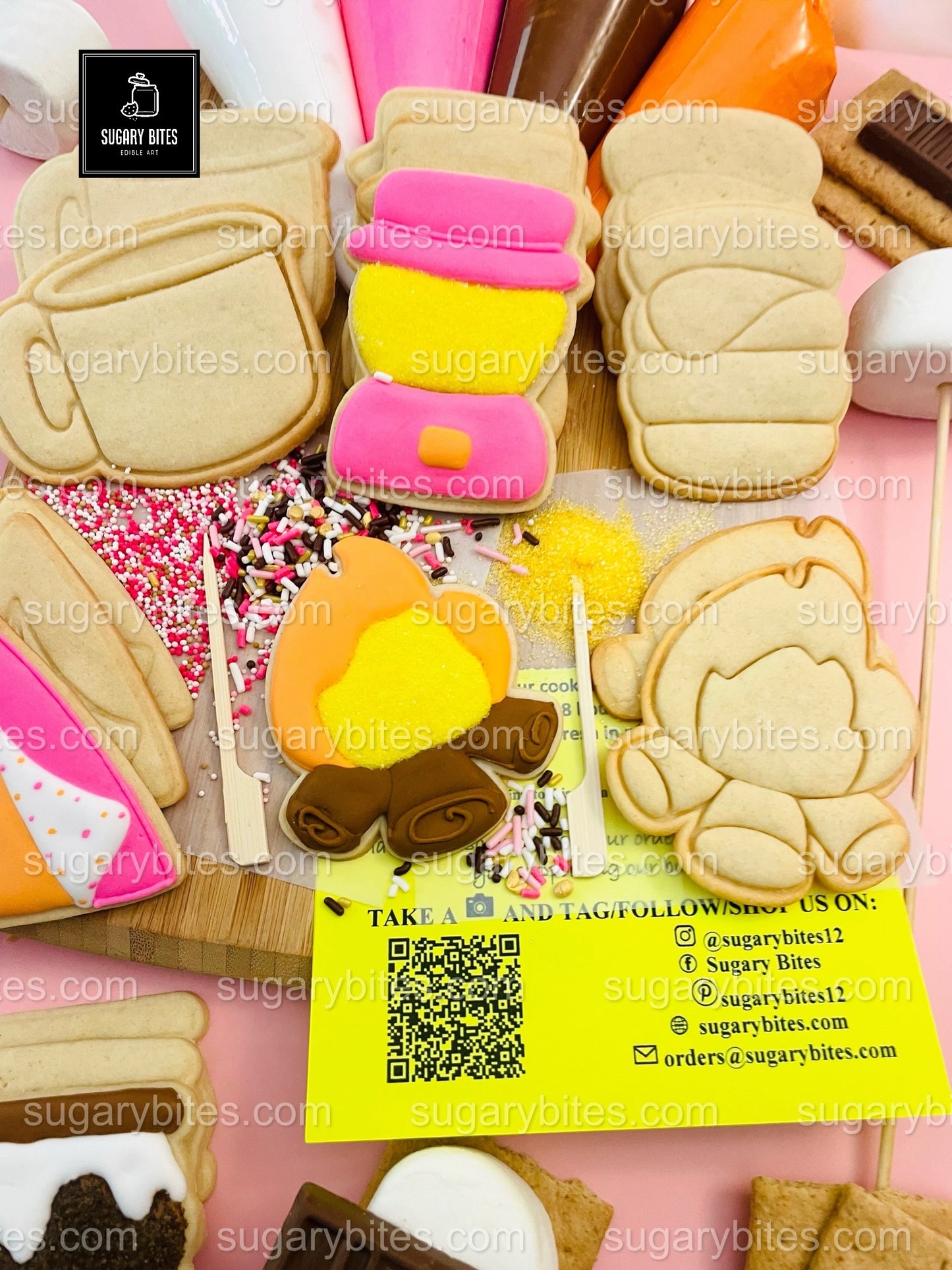 Camping Cookie Decorating Kit, Campfire Cookies, S’more Cookies, (Large Cookies)**INCLUDES 24 ITEMS** With 4 Icing Bags & 3 Deluxe Sprinkle!
