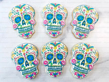 Load image into Gallery viewer, Sugar Skull Cookies, Set of 12 Cookies, Vanilla Sugar Cookie, Highly Detailed Edible Image!
