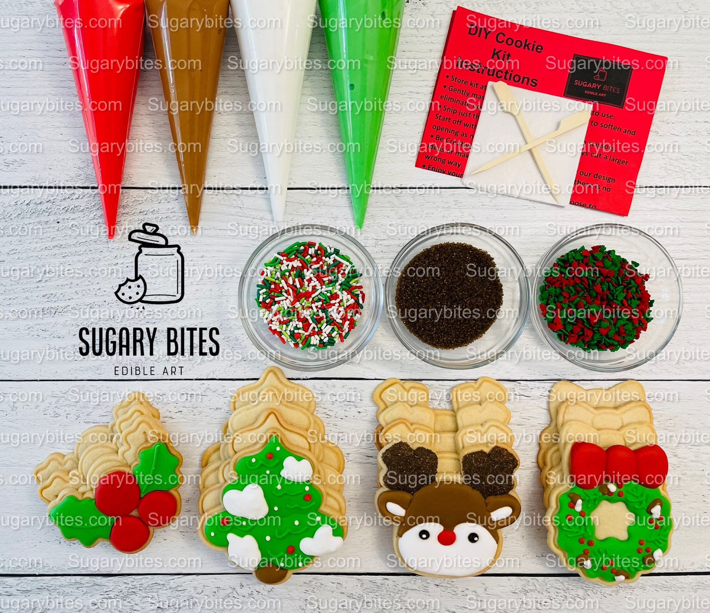 Christmas Cookie Decorating Kit, Christmas DIY Cookie Kit, (Large Cookies), ***INCLUDES 25 ITEMS*** With 5 Icing Bags & 3 Deluxe Sprinkles!