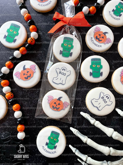 Halloween Cookies, Halloween Iced Sugar Cookies Set, Set of 2 Cellophane Bags with elegant ribbon. (Total 6 Cookies)