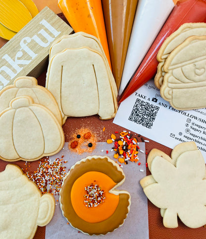 Fall Cookie Decorating Kit, ***INCLUDES 24 ITEMS*** Thanksgiving Cookies, Assorted Shaped Cookie Kit, (Large Cookies)
