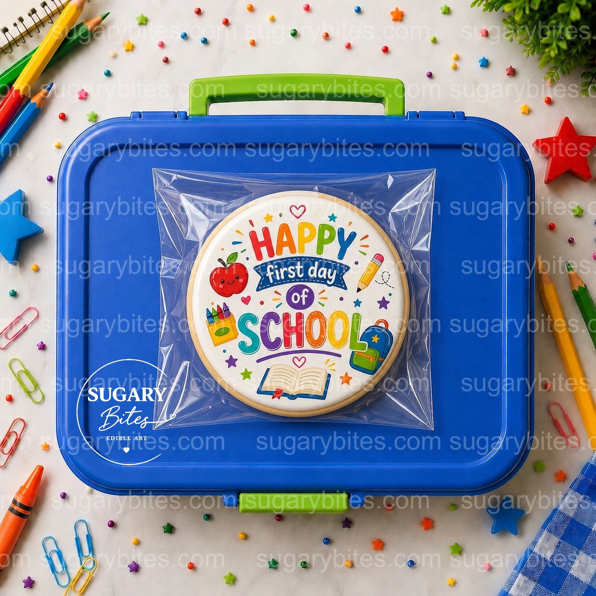 Back to School Cookies, Happy First Day of School Cookies, , Edible Image Cookies, Teacher and Student Treats, 1 Dozen