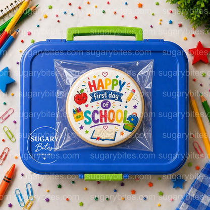 Back to School Cookies, Happy First Day of School Cookies, , Edible Image Cookies, Teacher and Student Treats, 1 Dozen