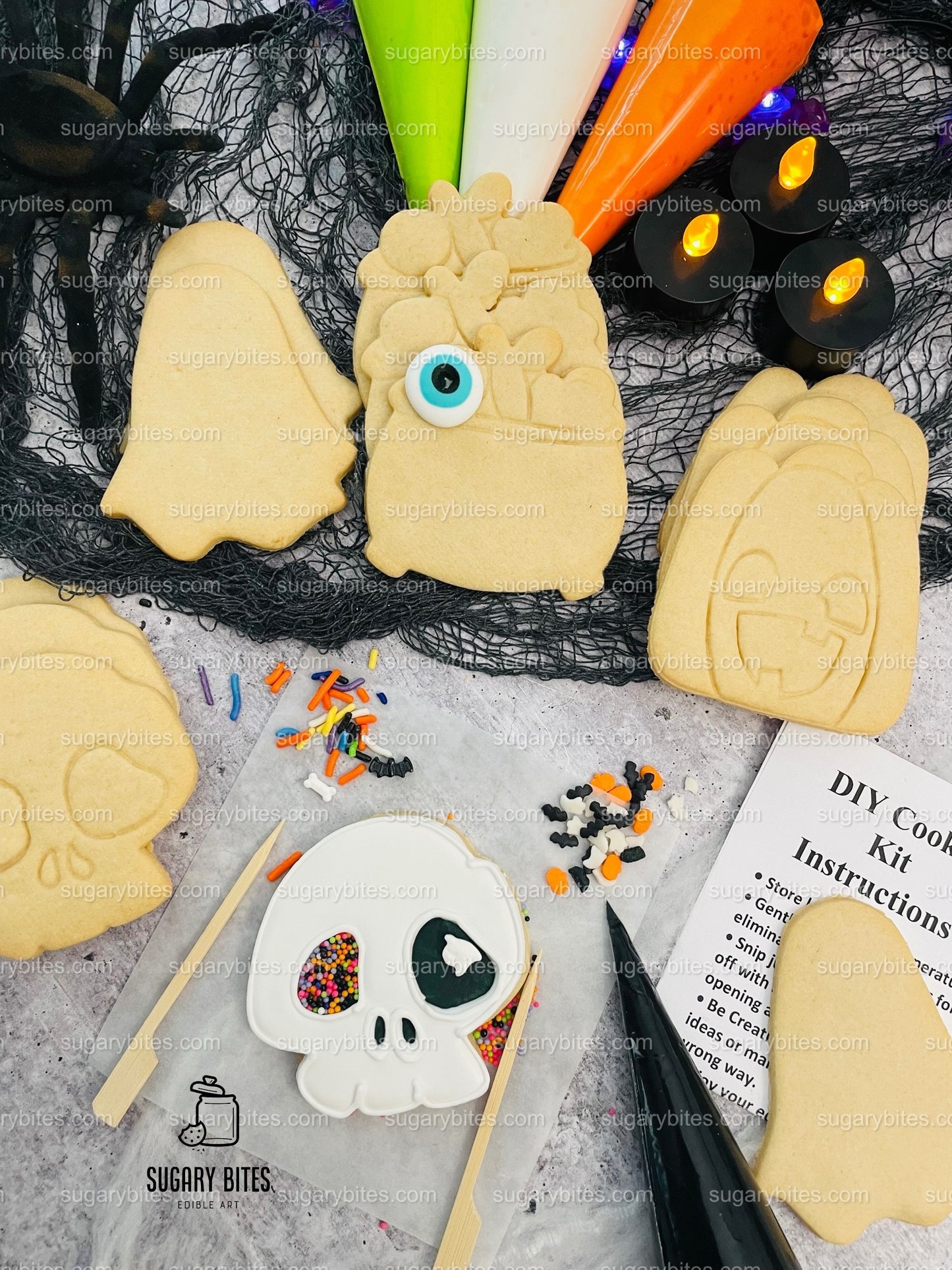 Halloween Cookie Decorating Kit, DIY Cookie Kit, (Large Cookies) ***INCLUDES 24 ITEMS*** With 4 Icing Bags & 3 Deluxe Sprinkle!!