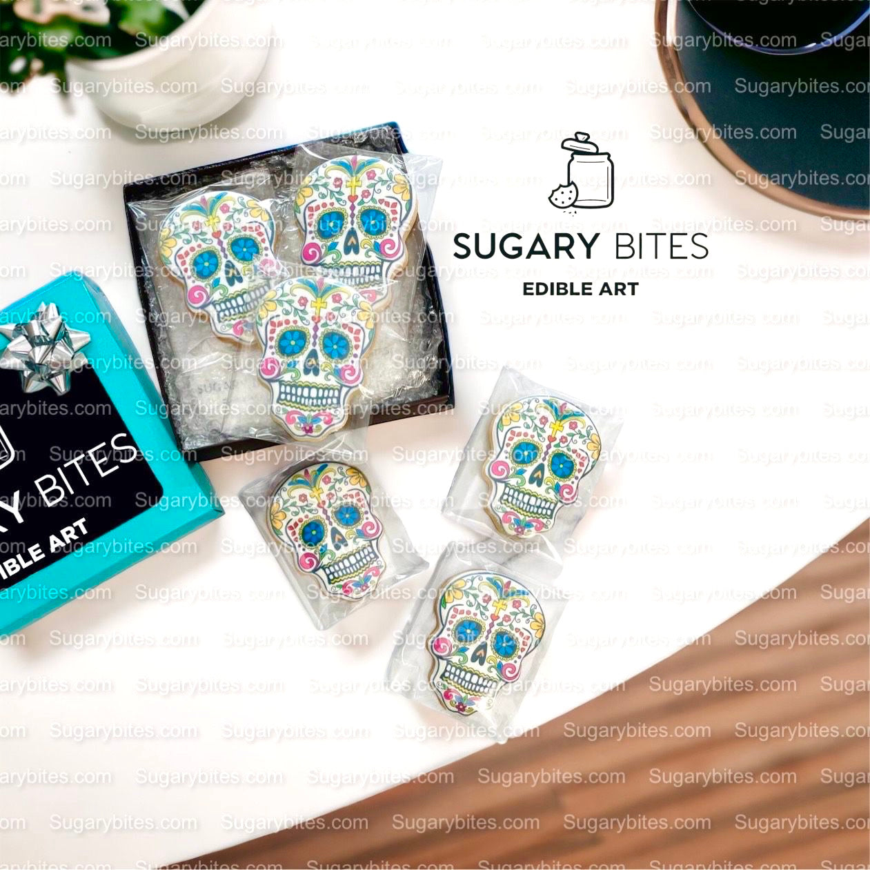 Sugar Skull Cookies, Set of 12 Cookies, Vanilla Sugar Cookie, Highly Detailed Edible Image!