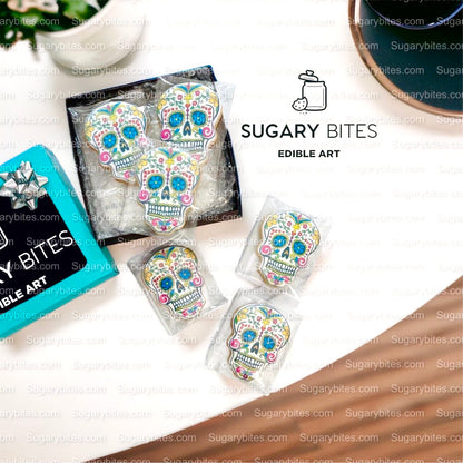 Sugar Skull Cookies, Set of 12 Cookies, Vanilla Sugar Cookie, Highly Detailed Edible Image!