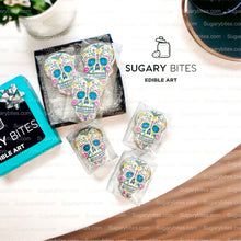 Load image into Gallery viewer, Sugar Skull Cookies, Set of 12 Cookies, Vanilla Sugar Cookie, Highly Detailed Edible Image!
