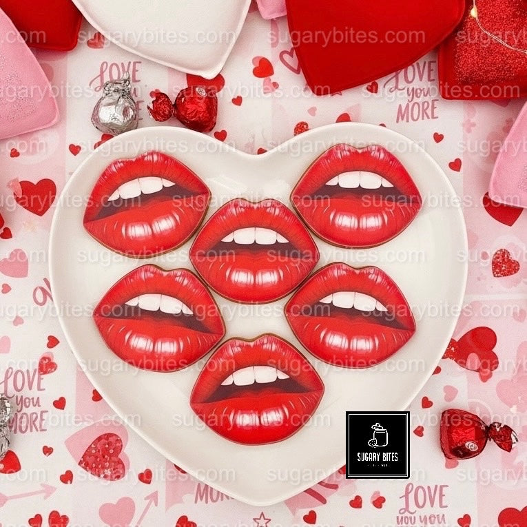 Valentines Cookies, Valentine’s Day Lips Cookies – 12 Large Hand-Decorated Sugar Cookies — Sugar Vanilla or GLUTEN-FREE Vanilla