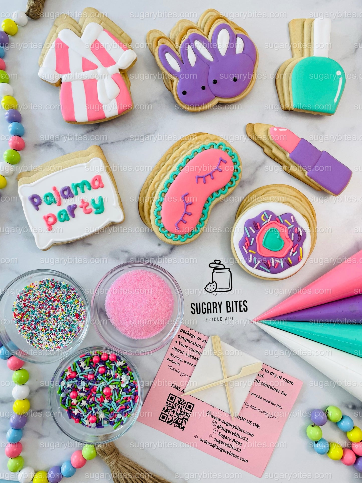 Pajama Party Cookie Decorating Kit, DIY Sleepover Sugar Cookie Kit, **INCLUDES 26 ITEMS**, (Large Cookies)… with Deluxe Sprinkles!!!