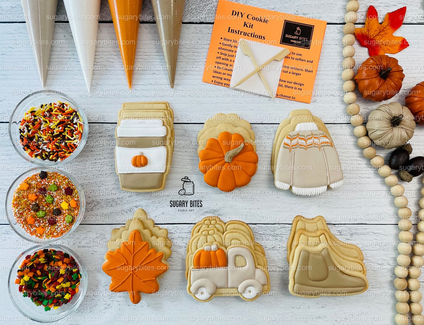 Fall Cookie Decorating Kit, ***INCLUDES 24 ITEMS*** Zoom Party Favors, Assorted Shaped Cookie Kit, (Large Cookies)