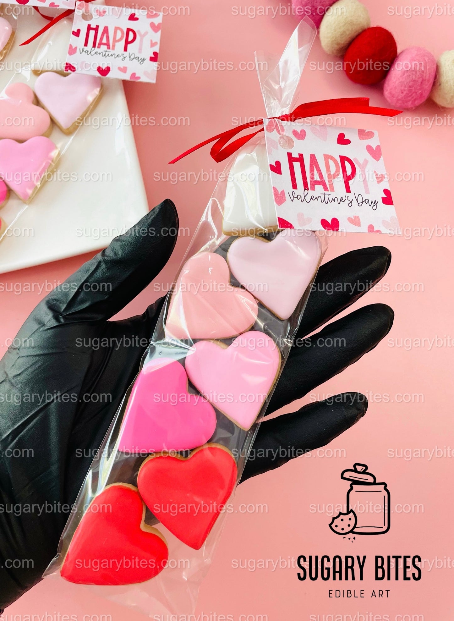 Valentines Day Mini Heart Cookie Packs, MINI Heart Sugar Cookies, Valetines Gift,**SET of 5 BAGS** (35 heart cookies total)