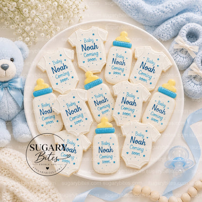 Baby Shower Cookies, Personalized Baby Shower Cookies – Custom Baby Name Onesie & Bottle Cookies, 12 Baby Shower Favors (Approximately 4 inches each)